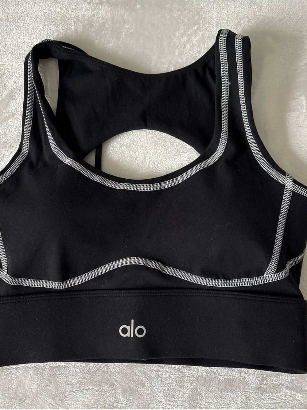 ALO Yoga Black Sports Bra with White Contrast Stitching